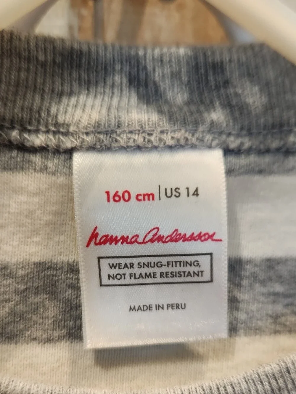 Hanna Andersson Gray & White Striped Kids Pajama Set Sz 14